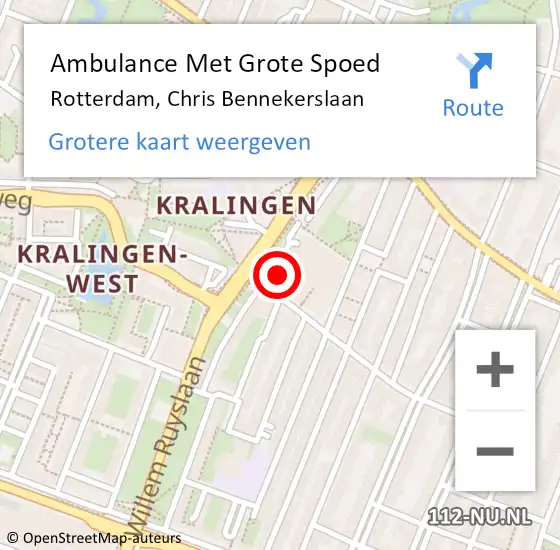 Locatie op kaart van de 112 melding: Ambulance Met Grote Spoed Naar Rotterdam, Chris Bennekerslaan op 1 januari 2024 15:12