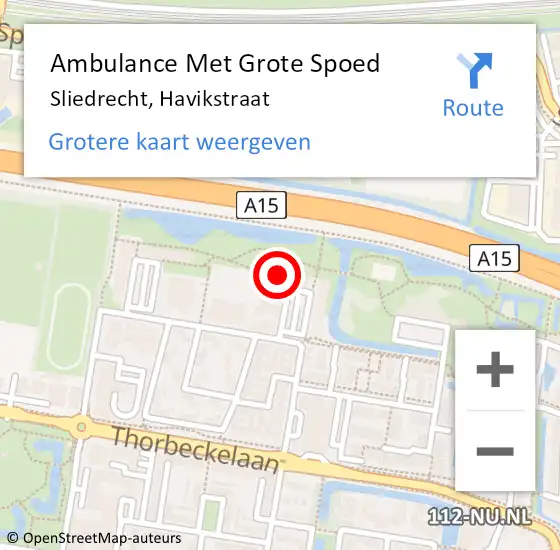 Locatie op kaart van de 112 melding: Ambulance Met Grote Spoed Naar Sliedrecht, Havikstraat op 1 januari 2024 15:49