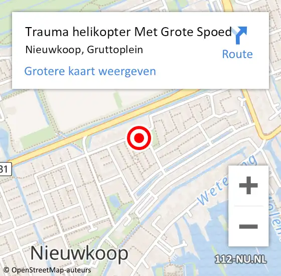 Locatie op kaart van de 112 melding: Trauma helikopter Met Grote Spoed Naar Nieuwkoop, Gruttoplein op 1 januari 2024 16:07