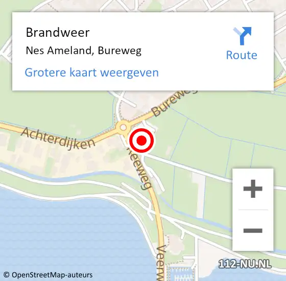 Locatie op kaart van de 112 melding: Brandweer Nes Ameland, Bureweg op 1 januari 2024 19:06