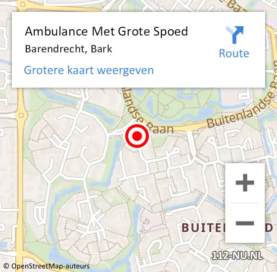 Locatie op kaart van de 112 melding: Ambulance Met Grote Spoed Naar Barendrecht, Bark op 1 januari 2024 19:37