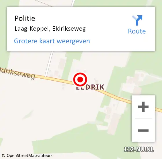 Locatie op kaart van de 112 melding: Politie Laag-Keppel, Eldrikseweg op 1 januari 2024 20:32