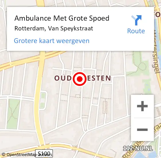 Locatie op kaart van de 112 melding: Ambulance Met Grote Spoed Naar Rotterdam, Van Speykstraat op 1 januari 2024 20:54