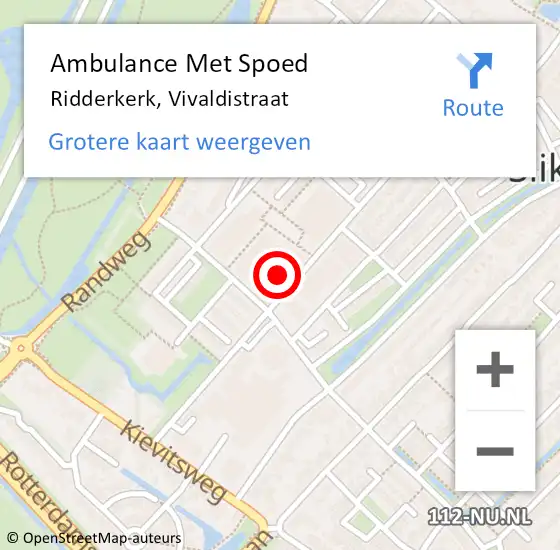 Locatie op kaart van de 112 melding: Ambulance Met Spoed Naar Ridderkerk, Vivaldistraat op 1 januari 2024 22:36