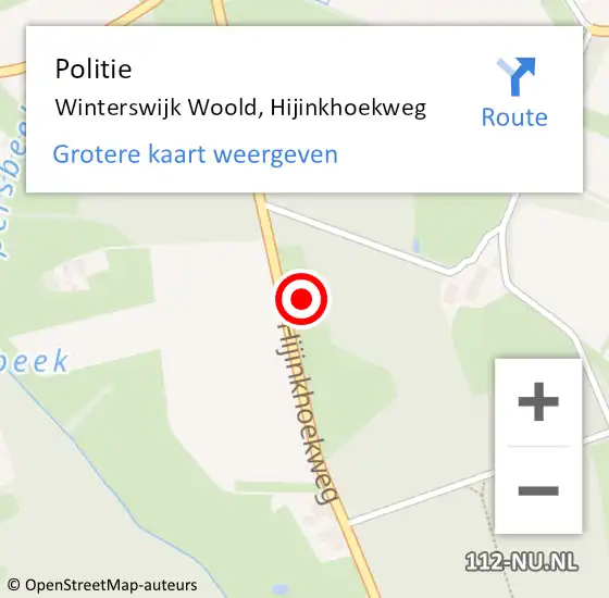 Locatie op kaart van de 112 melding: Politie Winterswijk Woold, Hijinkhoekweg op 1 januari 2024 23:04