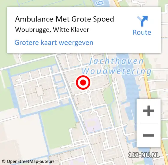 Locatie op kaart van de 112 melding: Ambulance Met Grote Spoed Naar Woubrugge, Witte Klaver op 1 januari 2024 23:28