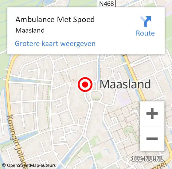 Locatie op kaart van de 112 melding: Ambulance Met Spoed Naar Maasland op 1 januari 2024 23:32