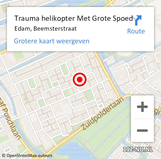 Locatie op kaart van de 112 melding: Trauma helikopter Met Grote Spoed Naar Edam, Beemsterstraat op 2 januari 2024 04:21