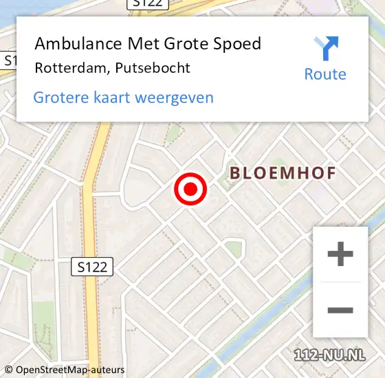Locatie op kaart van de 112 melding: Ambulance Met Grote Spoed Naar Rotterdam, Putsebocht op 2 januari 2024 04:48
