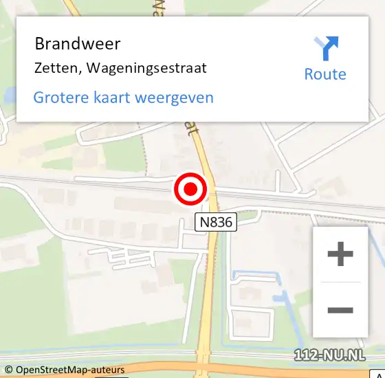 Locatie op kaart van de 112 melding: Brandweer Zetten, Wageningsestraat op 2 januari 2024 07:12