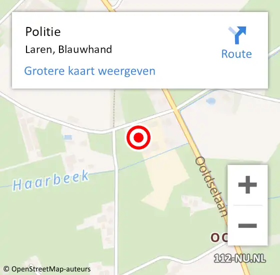 Locatie op kaart van de 112 melding: Politie Laren, Blauwhand op 2 januari 2024 08:00