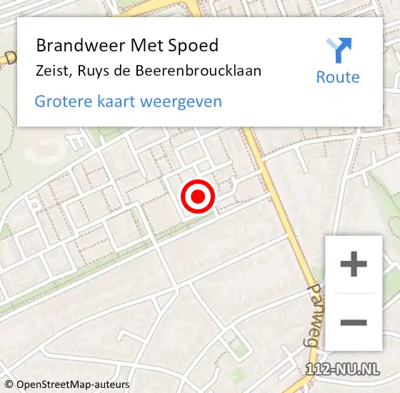 Locatie op kaart van de 112 melding: Brandweer Met Spoed Naar Zeist, Ruys de Beerenbroucklaan op 2 januari 2024 08:26