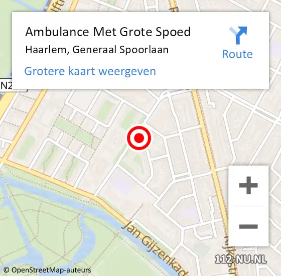 Locatie op kaart van de 112 melding: Ambulance Met Grote Spoed Naar Haarlem, Generaal Spoorlaan op 2 januari 2024 10:10