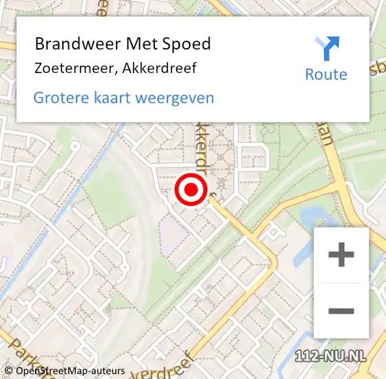Locatie op kaart van de 112 melding: Brandweer Met Spoed Naar Zoetermeer, Akkerdreef op 2 januari 2024 11:34