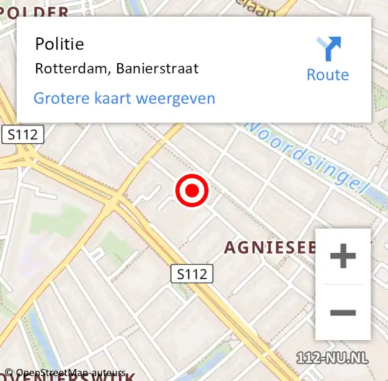 Locatie op kaart van de 112 melding: Politie Rotterdam, Banierstraat op 2 januari 2024 13:19