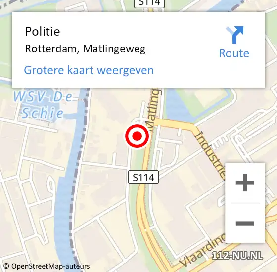 Locatie op kaart van de 112 melding: Politie Rotterdam, Matlingeweg op 2 januari 2024 13:20