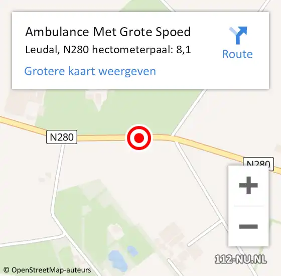 Locatie op kaart van de 112 melding: Ambulance Met Grote Spoed Naar Leudal, N280 hectometerpaal: 8,1 op 2 januari 2024 13:21