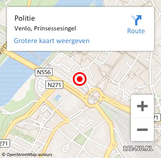 Locatie op kaart van de 112 melding: Politie Venlo, Prinsessesingel op 2 januari 2024 13:31