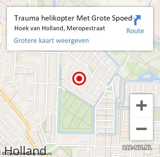 Locatie op kaart van de 112 melding: Trauma helikopter Met Grote Spoed Naar Hoek van Holland, Meropestraat op 2 januari 2024 13:32