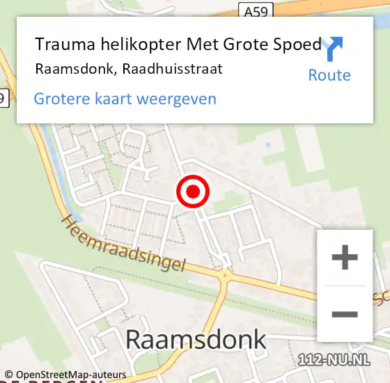 Locatie op kaart van de 112 melding: Trauma helikopter Met Grote Spoed Naar Raamsdonk, Raadhuisstraat op 2 januari 2024 13:46