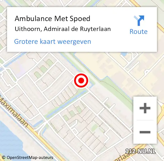 Locatie op kaart van de 112 melding: Ambulance Met Spoed Naar Uithoorn, Admiraal de Ruyterlaan op 2 januari 2024 16:16