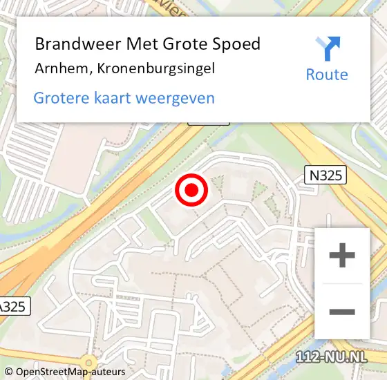 Locatie op kaart van de 112 melding: Brandweer Met Grote Spoed Naar Arnhem, Kronenburgsingel op 2 januari 2024 16:17