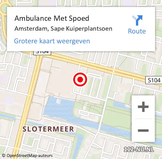 Locatie op kaart van de 112 melding: Ambulance Met Spoed Naar Amsterdam, Sape Kuiperplantsoen op 2 januari 2024 16:41