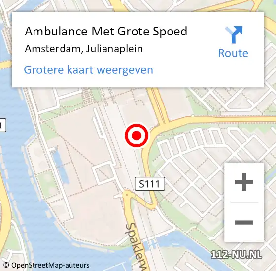 Locatie op kaart van de 112 melding: Ambulance Met Grote Spoed Naar Amsterdam, Julianaplein op 2 januari 2024 17:09