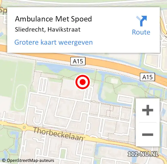 Locatie op kaart van de 112 melding: Ambulance Met Spoed Naar Sliedrecht, Havikstraat op 2 januari 2024 18:02