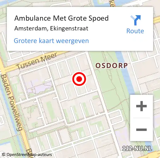 Locatie op kaart van de 112 melding: Ambulance Met Grote Spoed Naar Amsterdam, Ekingenstraat op 2 januari 2024 18:21