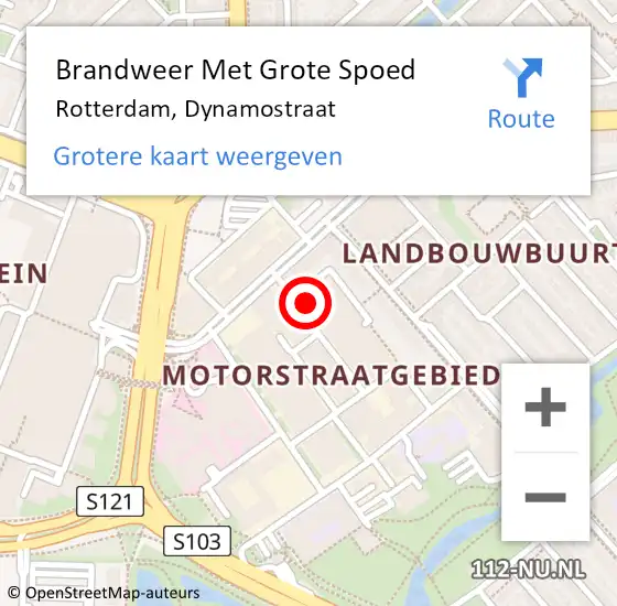 Locatie op kaart van de 112 melding: Brandweer Met Grote Spoed Naar Rotterdam, Dynamostraat op 2 januari 2024 18:23