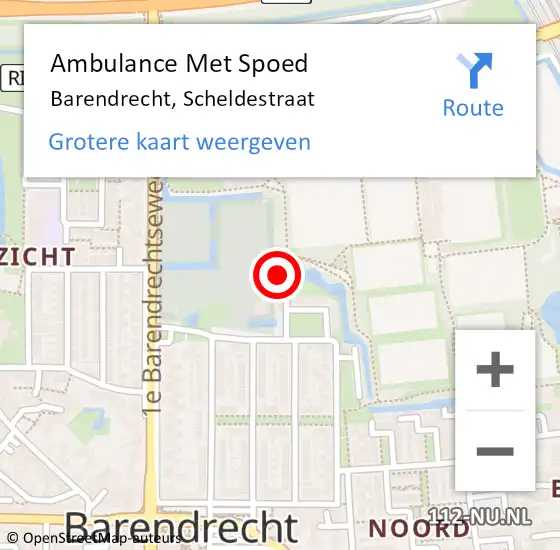 Locatie op kaart van de 112 melding: Ambulance Met Spoed Naar Barendrecht, Scheldestraat op 2 januari 2024 19:07