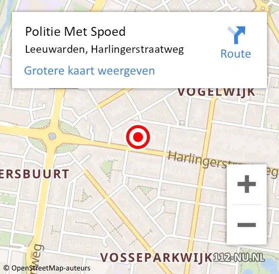 Locatie op kaart van de 112 melding: Politie Met Spoed Naar Leeuwarden, Harlingerstraatweg op 2 januari 2024 19:11