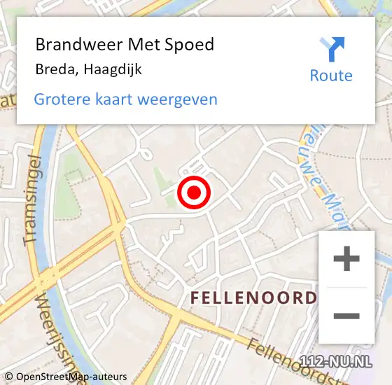 Locatie op kaart van de 112 melding: Brandweer Met Spoed Naar Breda, Haagdijk op 2 januari 2024 20:06