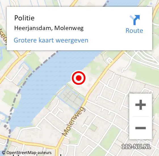 Locatie op kaart van de 112 melding: Politie Heerjansdam, Molenweg op 2 januari 2024 20:07