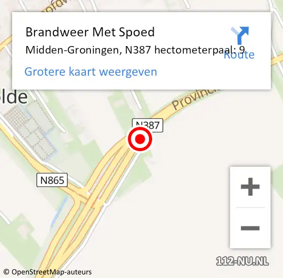 Locatie op kaart van de 112 melding: Brandweer Met Spoed Naar Midden-Groningen, N387 hectometerpaal: 9 op 2 januari 2024 21:10
