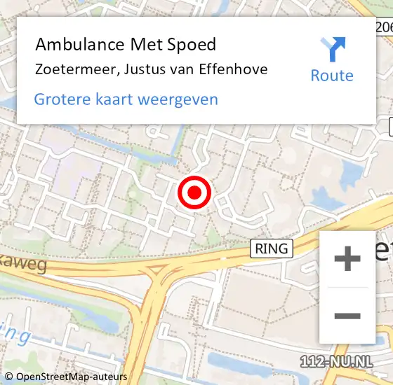 Locatie op kaart van de 112 melding: Ambulance Met Spoed Naar Zoetermeer, Justus van Effenhove op 2 januari 2024 21:12