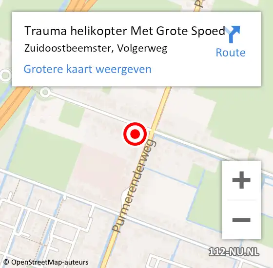 Locatie op kaart van de 112 melding: Trauma helikopter Met Grote Spoed Naar Zuidoostbeemster, Volgerweg op 2 januari 2024 21:21