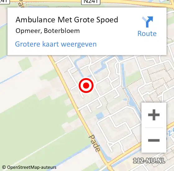 Locatie op kaart van de 112 melding: Ambulance Met Grote Spoed Naar Opmeer, Boterbloem op 2 januari 2024 22:02