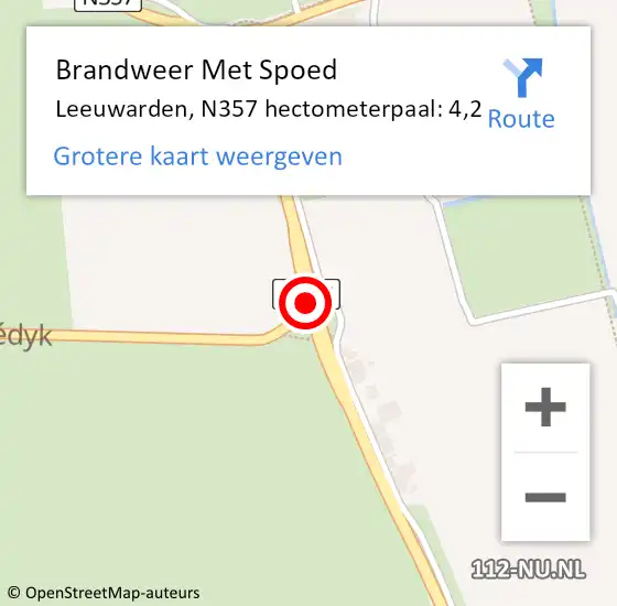 Locatie op kaart van de 112 melding: Brandweer Met Spoed Naar Leeuwarden, N357 hectometerpaal: 4,2 op 3 januari 2024 00:54