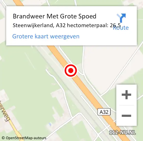 Locatie op kaart van de 112 melding: Brandweer Met Grote Spoed Naar Steenwijkerland, A32 hectometerpaal: 26,5 op 3 januari 2024 01:01
