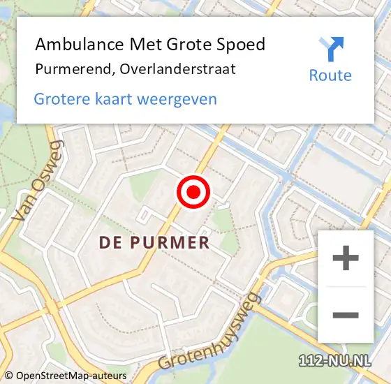 Locatie op kaart van de 112 melding: Ambulance Met Grote Spoed Naar Purmerend, Overlanderstraat op 3 januari 2024 01:09