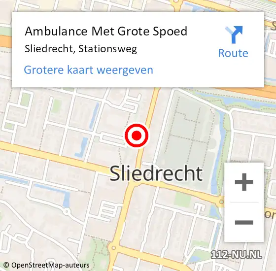 Locatie op kaart van de 112 melding: Ambulance Met Grote Spoed Naar Sliedrecht, Stationsweg op 3 januari 2024 02:00
