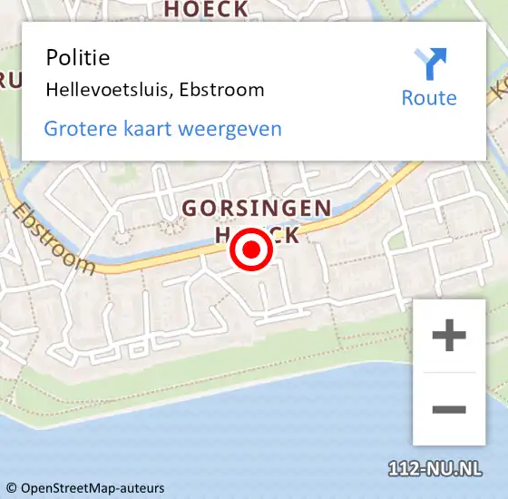 Locatie op kaart van de 112 melding: Politie Hellevoetsluis, Ebstroom op 3 januari 2024 03:13