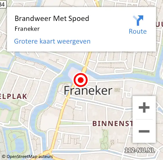 Locatie op kaart van de 112 melding: Brandweer Met Spoed Naar Franeker op 3 januari 2024 03:36