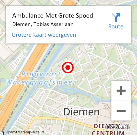 Locatie op kaart van de 112 melding: Ambulance Met Grote Spoed Naar Diemen, Tobias Asserlaan op 3 januari 2024 07:12