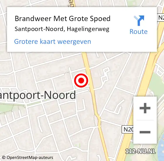 Locatie op kaart van de 112 melding: Brandweer Met Grote Spoed Naar Santpoort-Noord, Hagelingerweg op 3 januari 2024 07:24