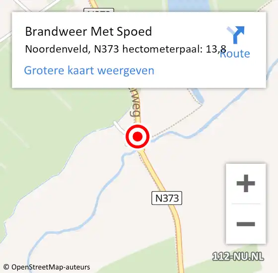Locatie op kaart van de 112 melding: Brandweer Met Spoed Naar Noordenveld, N373 hectometerpaal: 13,8 op 3 januari 2024 07:49