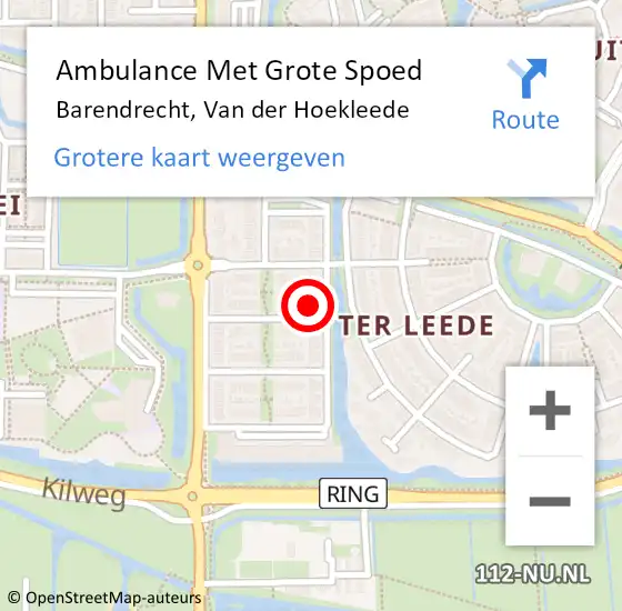Locatie op kaart van de 112 melding: Ambulance Met Grote Spoed Naar Barendrecht, Van der Hoekleede op 3 januari 2024 10:11