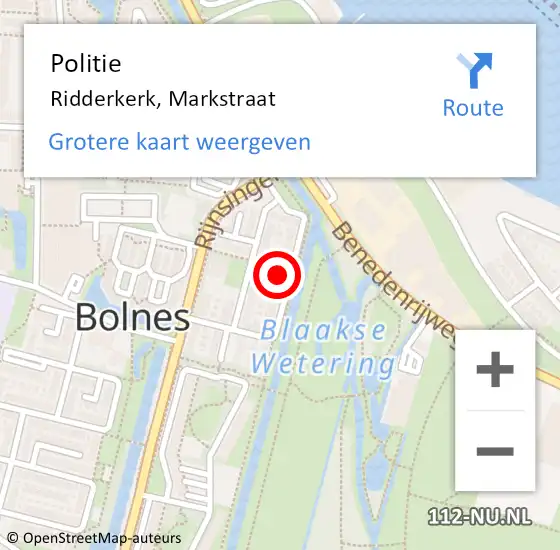 Locatie op kaart van de 112 melding: Politie Ridderkerk, Markstraat op 3 januari 2024 11:27
